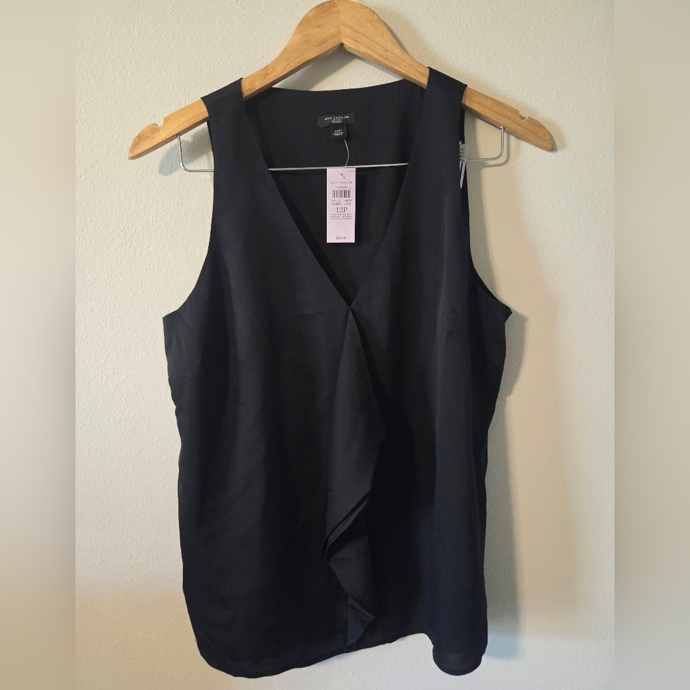 Ann Taylor Black Sleeveless Wrap Blouse